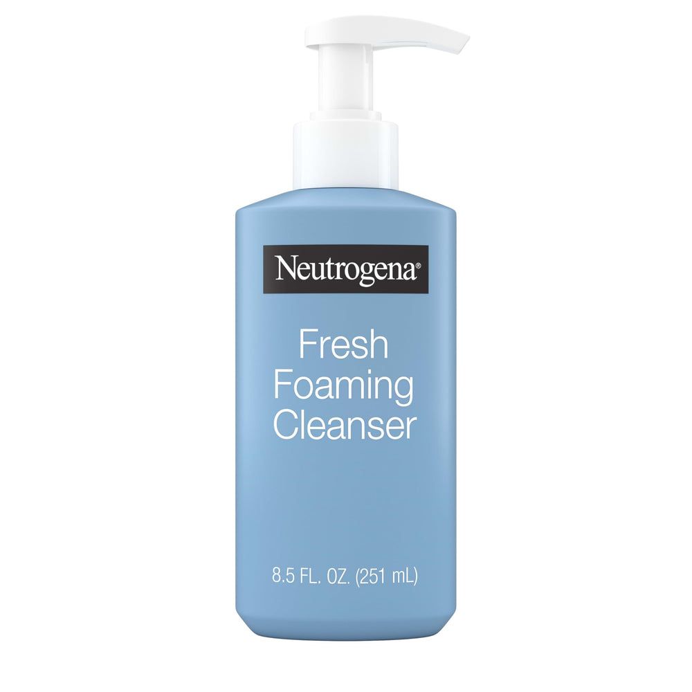 Neutrogena Fresh Foaming Facial Cleanser pump bottle removes makeup and oil.