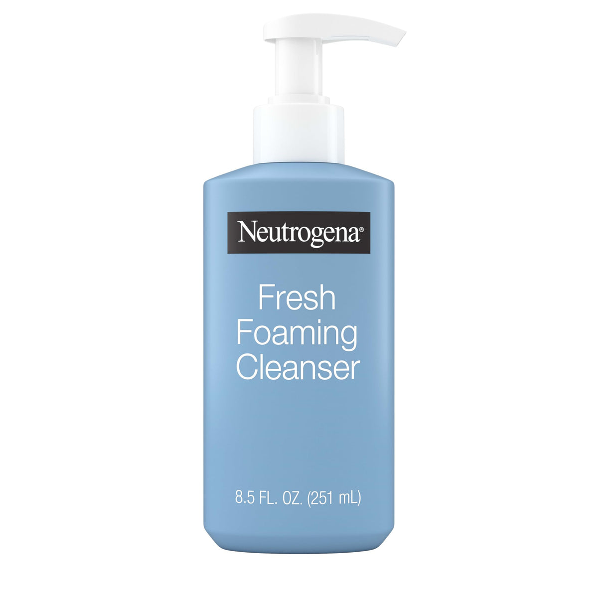 Neutrogena Fresh Foaming Facial Cleanser pump bottle removes makeup and oil.