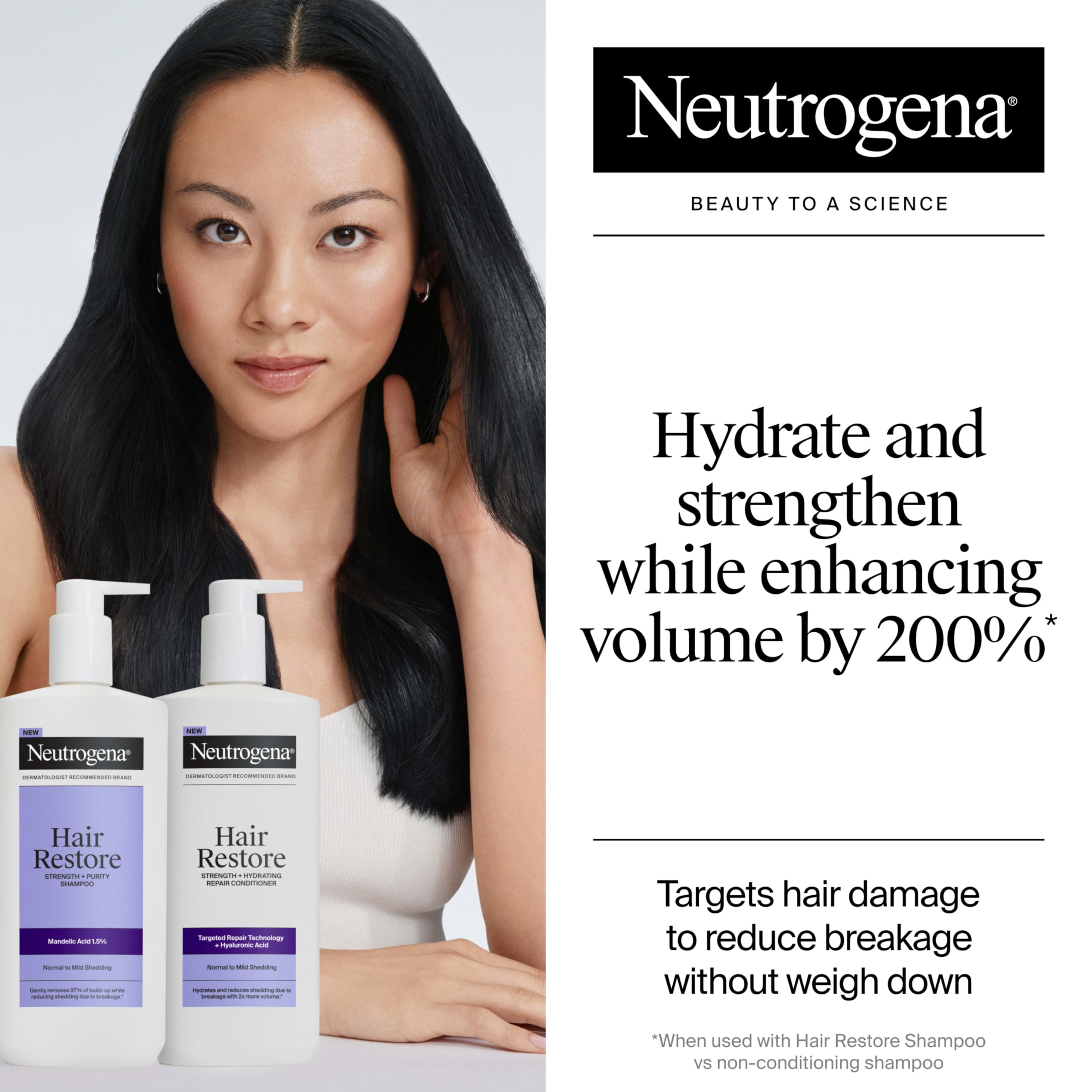 Neutrogena Hair Restore pump image shows controlled dispensation for easy application