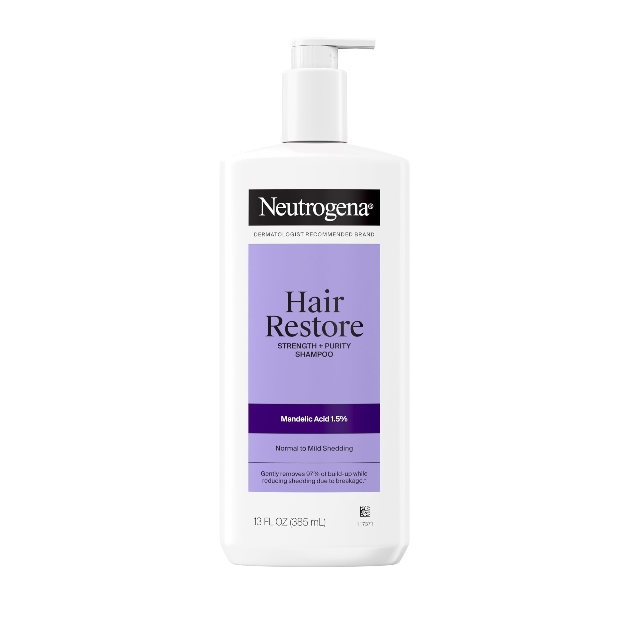 Neutrogena Hair Restore Strength + Purity shampoo bottle front for gentle cleansing.