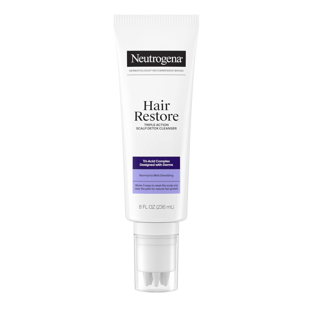 Neutrogena Hair Restore bottle shown for scalp detox before shampoo.