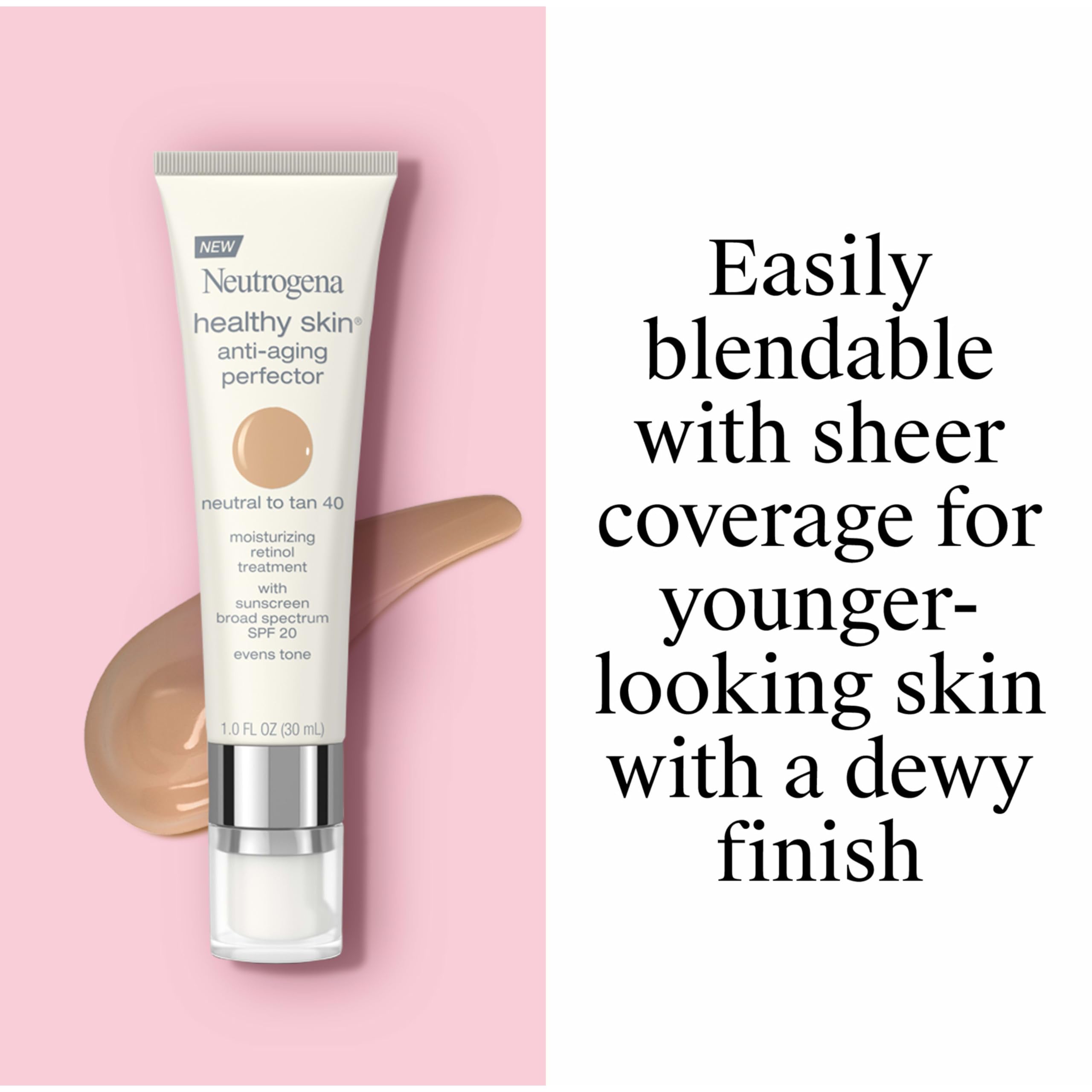 Close-up of Neutrogena Healthy Skin Anti-Aging Perfector SPF 20 label on tube