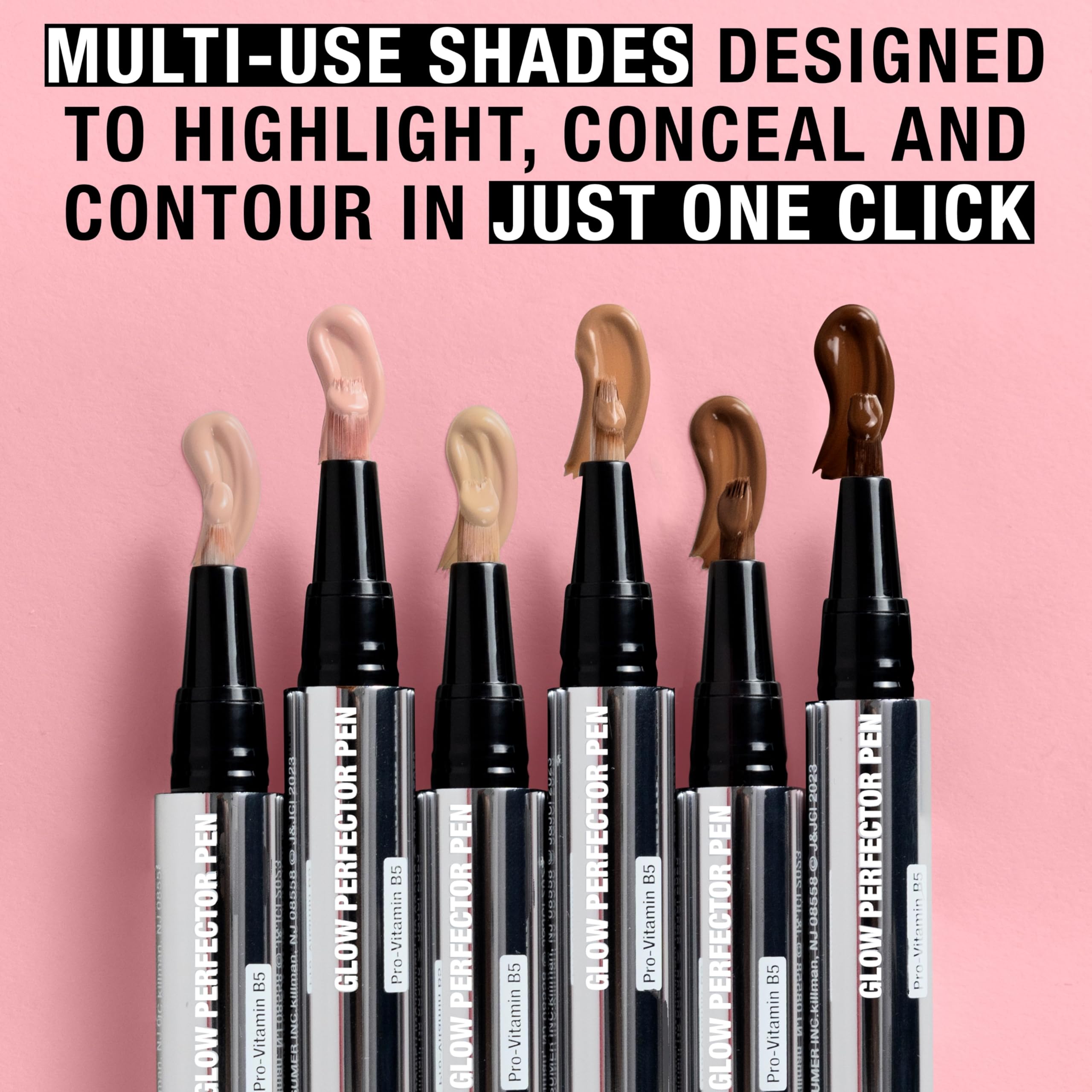 Swatch of Neutrogena Glow Perfector Pen liquid in Light shows light coverage.