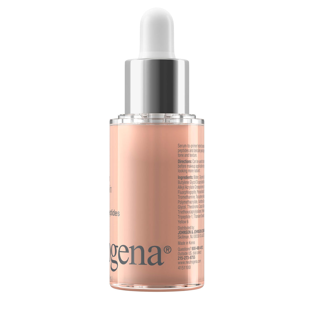 Peptides-infused Neutrogena booster showing subtle pearl shimmer for glow.