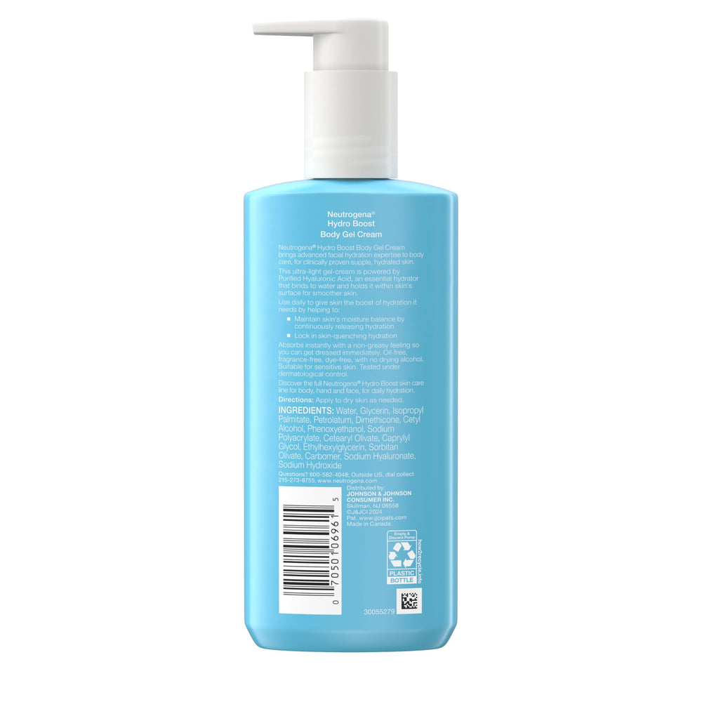 Neutrogena Hydro Boost Body Gel Cream 8.5 oz packaging stands for daily hydration