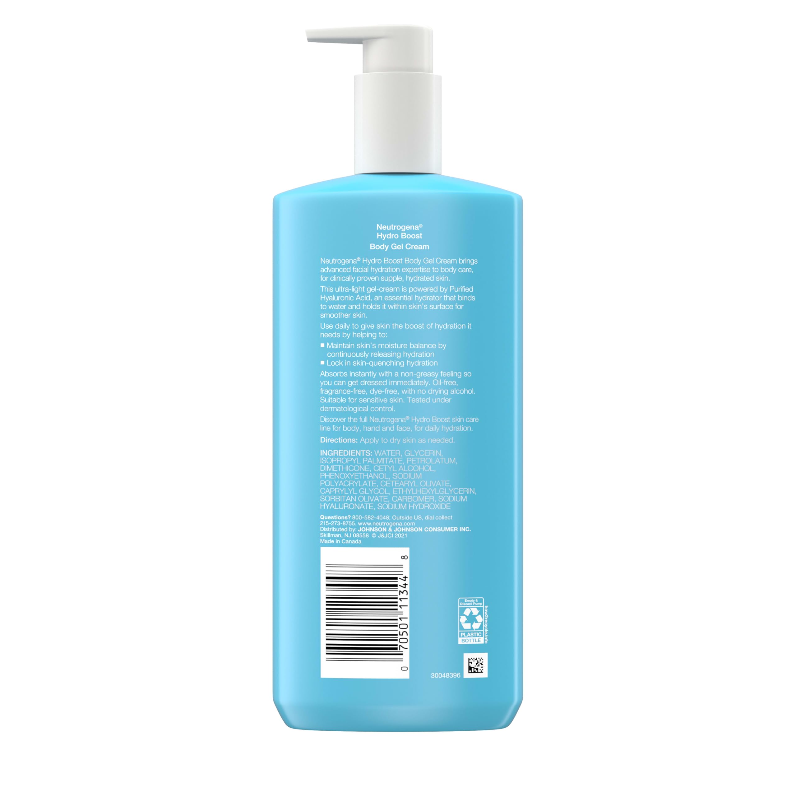 Fragrance-free Neutrogena Hydro Boost label emphasizes gentle care for sensitive skin