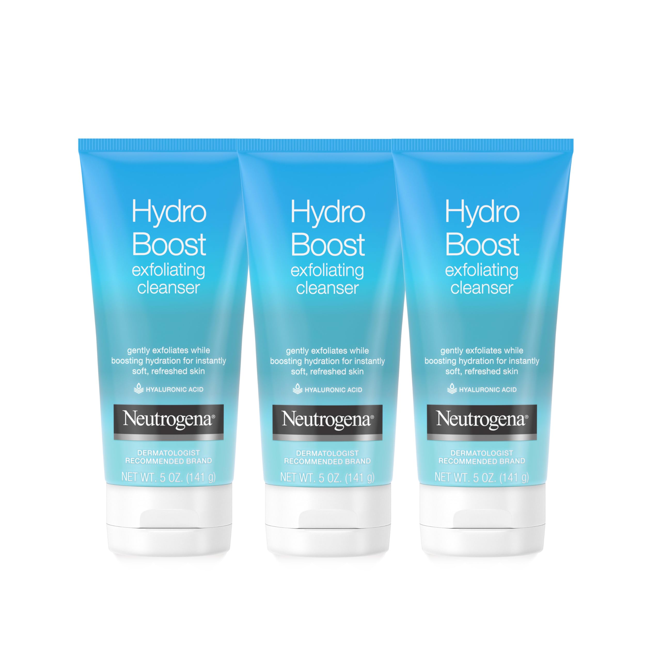 Neutrogena Hydro Boost product shot showing the exfoliating cleanser for hydrated skin.
