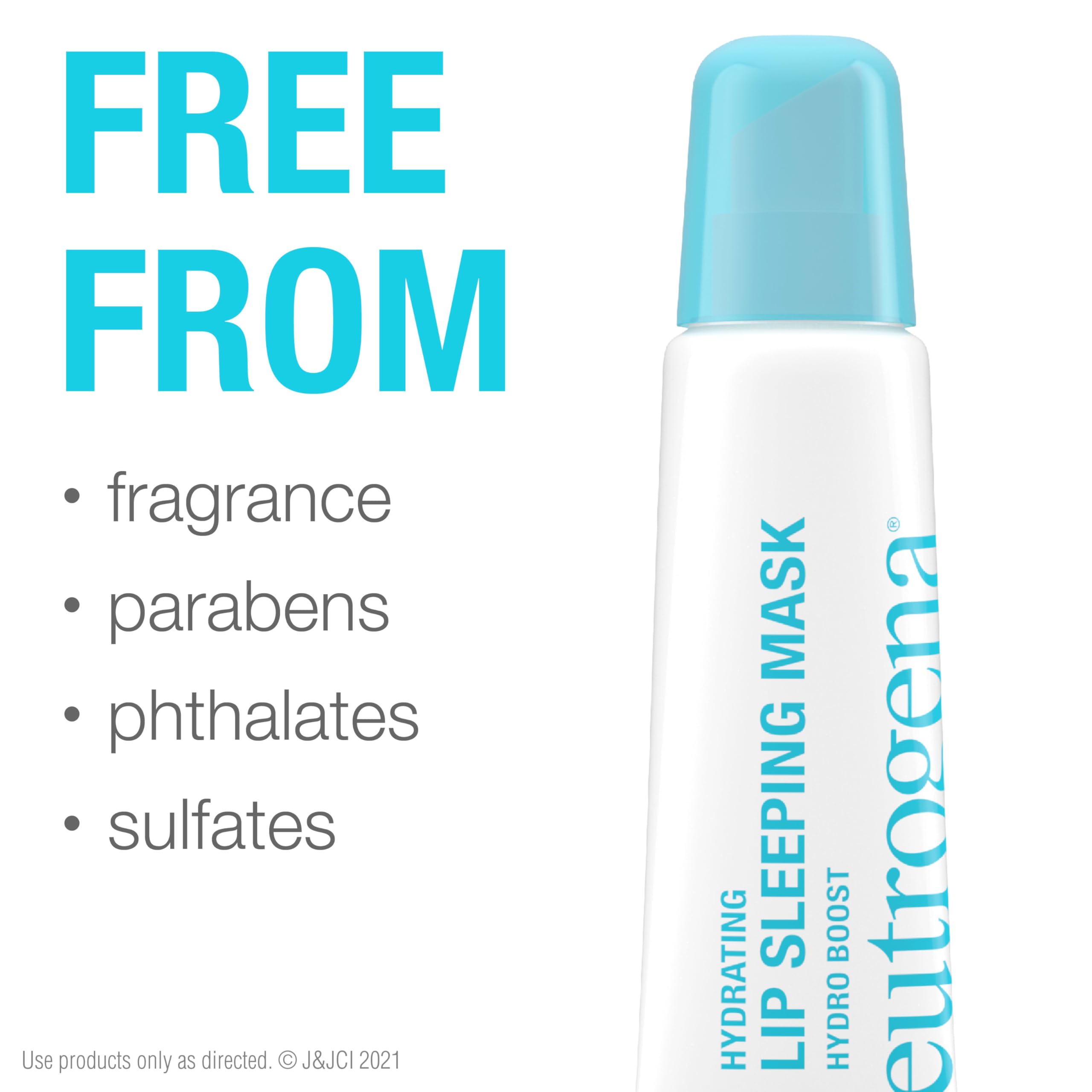 Nighttime close-up of Neutrogena Lip Sleeping Mask demonstrates nourishing, fragrance-free formula.