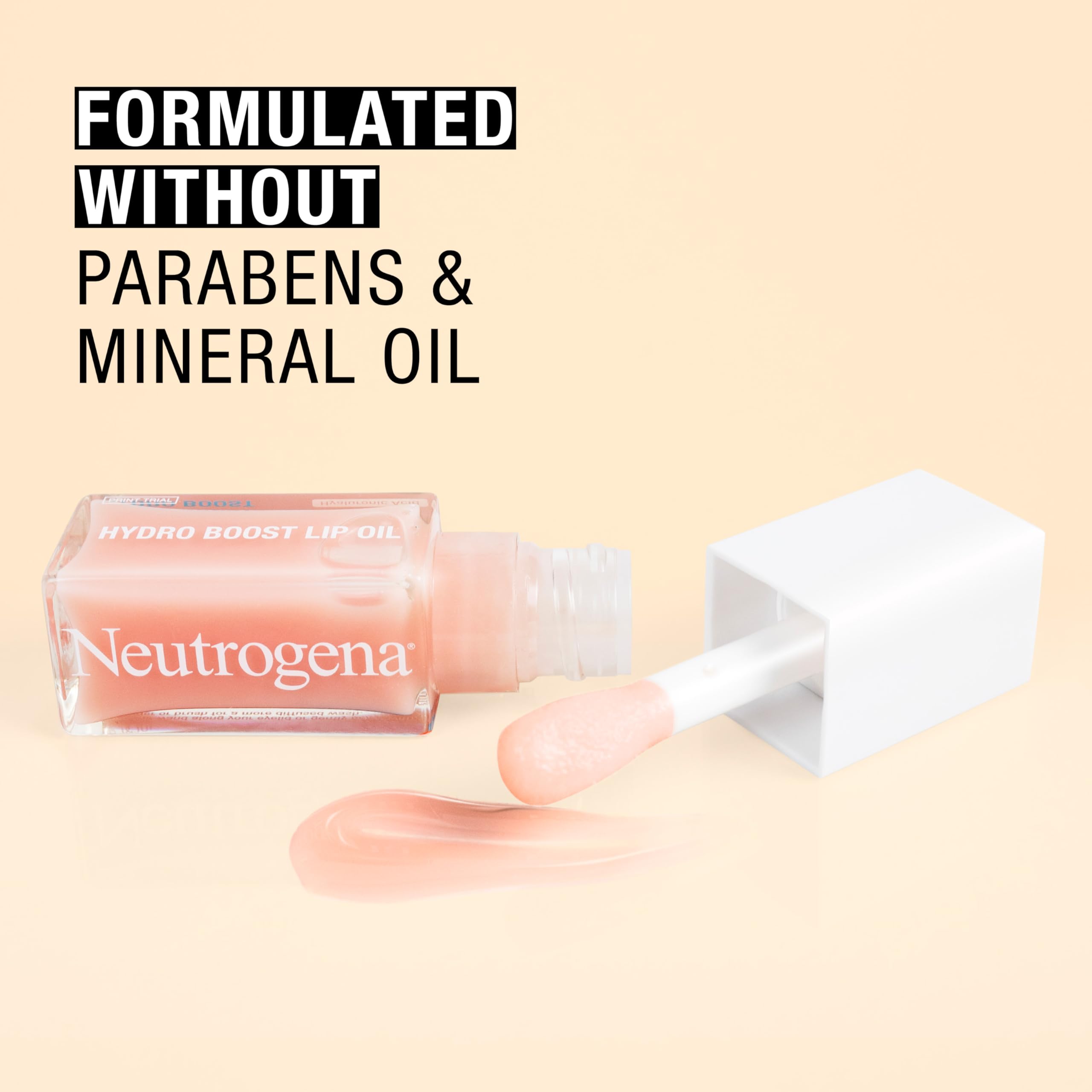Close-up of Neutrogena Hydro Boost Lip Oil shows a glossy finish and hydrated lips.