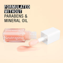 Close-up of Neutrogena Hydro Boost Lip Oil shows a glossy finish and hydrated lips.