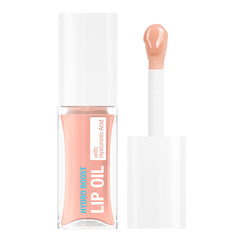 Neutrogena Hydro Boost Lip Oil light-pink tint on lips for hydration and shine.