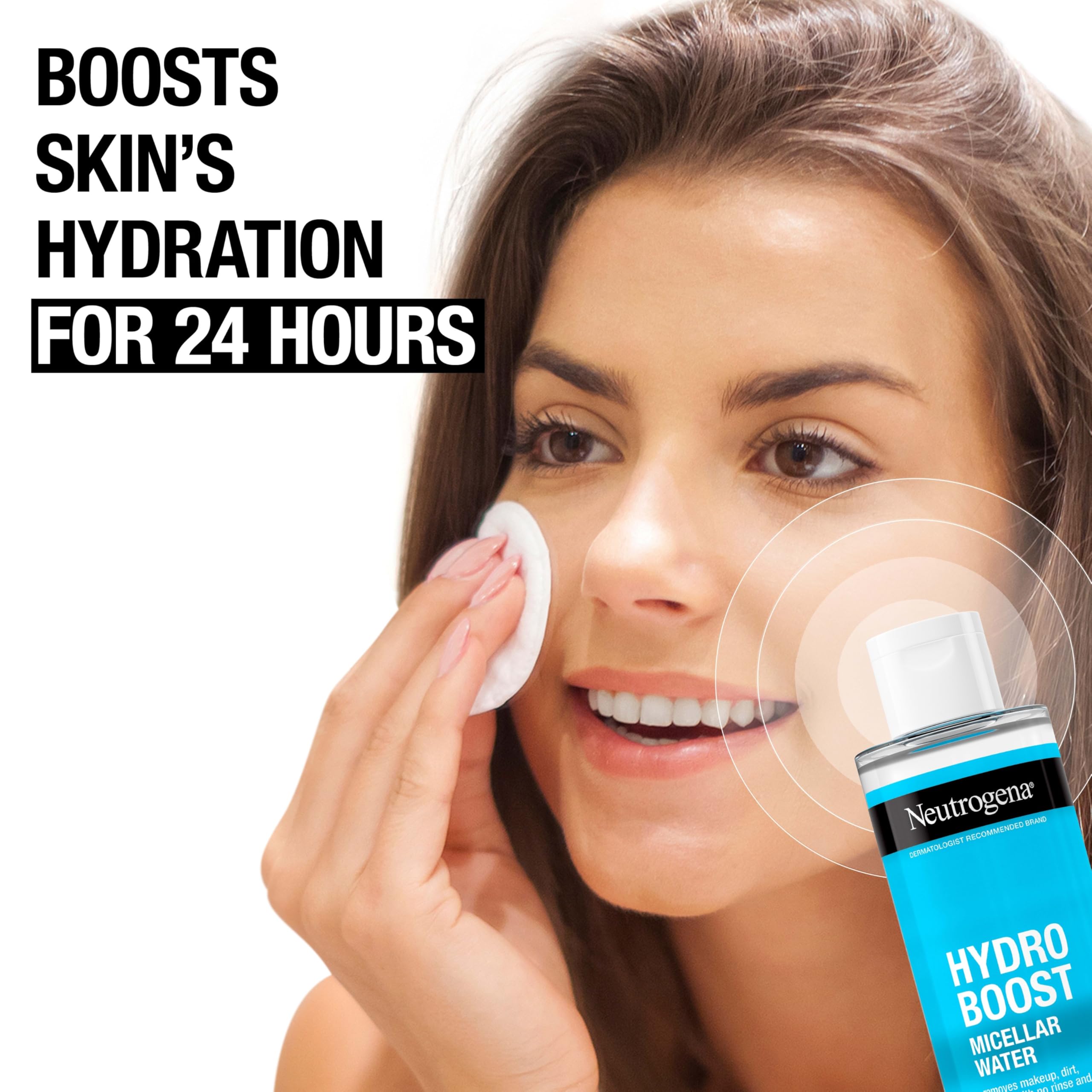 Neutrogena Hydro Boost Micellar Water bottle cap highlights easy, no-rinse cleansing.