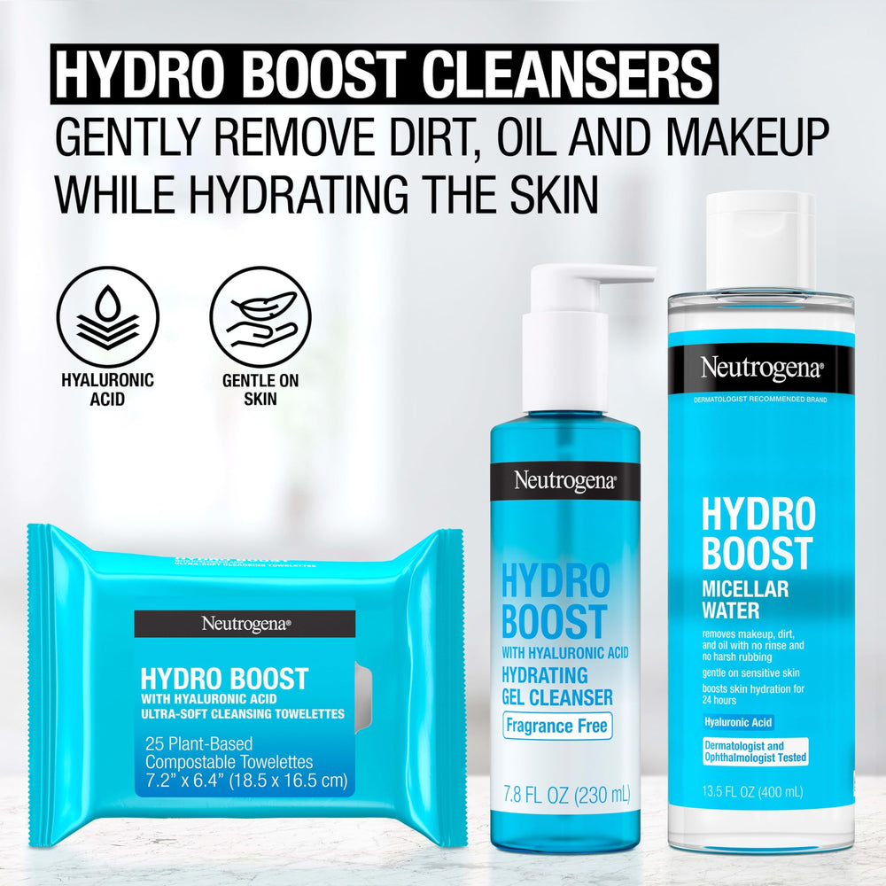 Neutrogena Hydro Boost Micellar Water dermatologist-tested label signals gentle care.