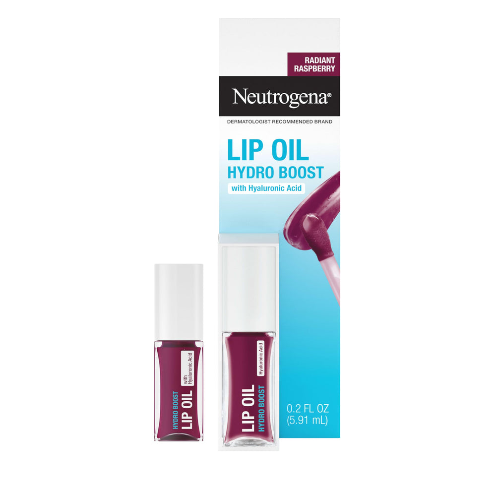 Neutrogena Hydro Boost Lip Oil Radiant Raspberry with shiny tint boosts natural lip color