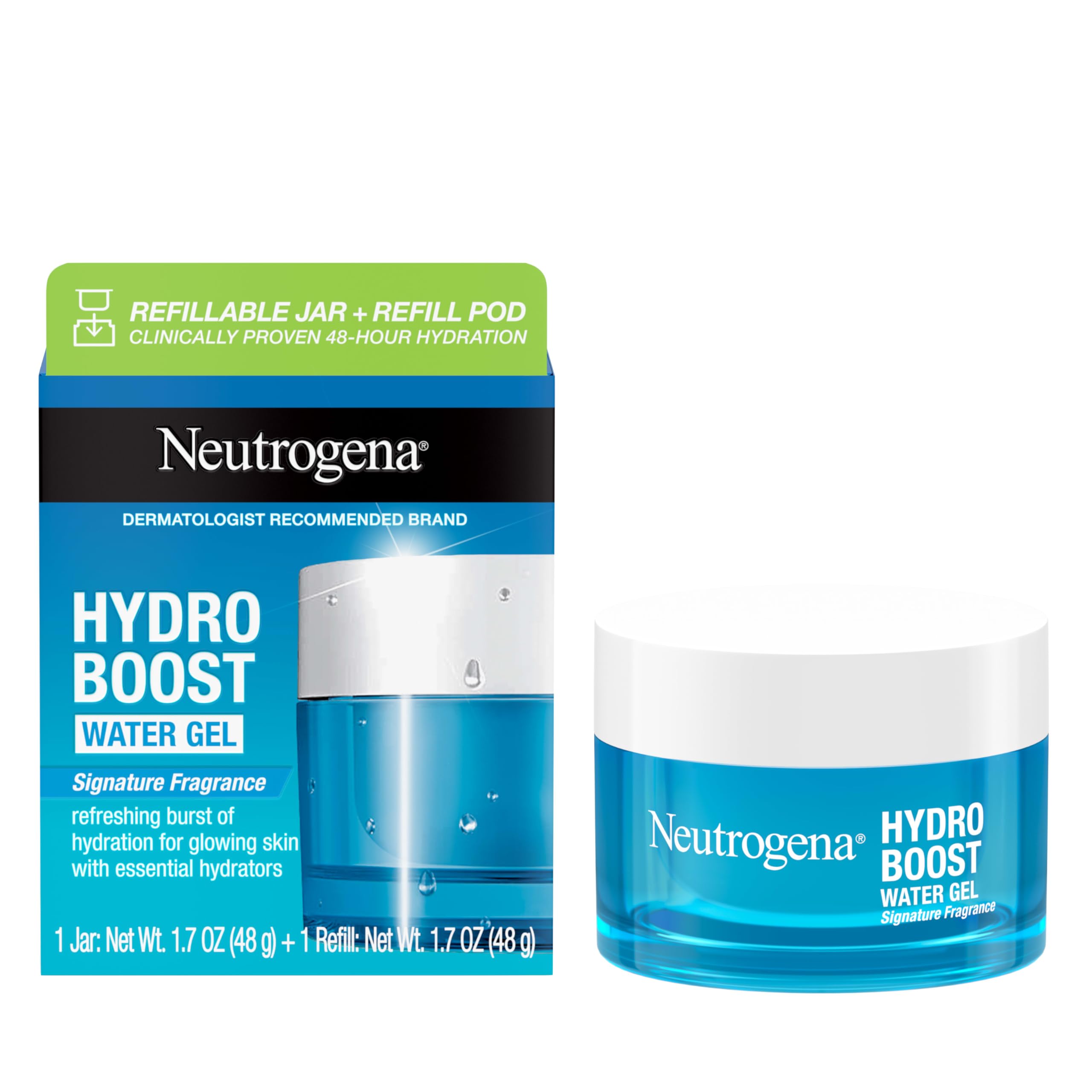 Neutrogena Hydro Boost Water Gel jar on display emphasizing hydration