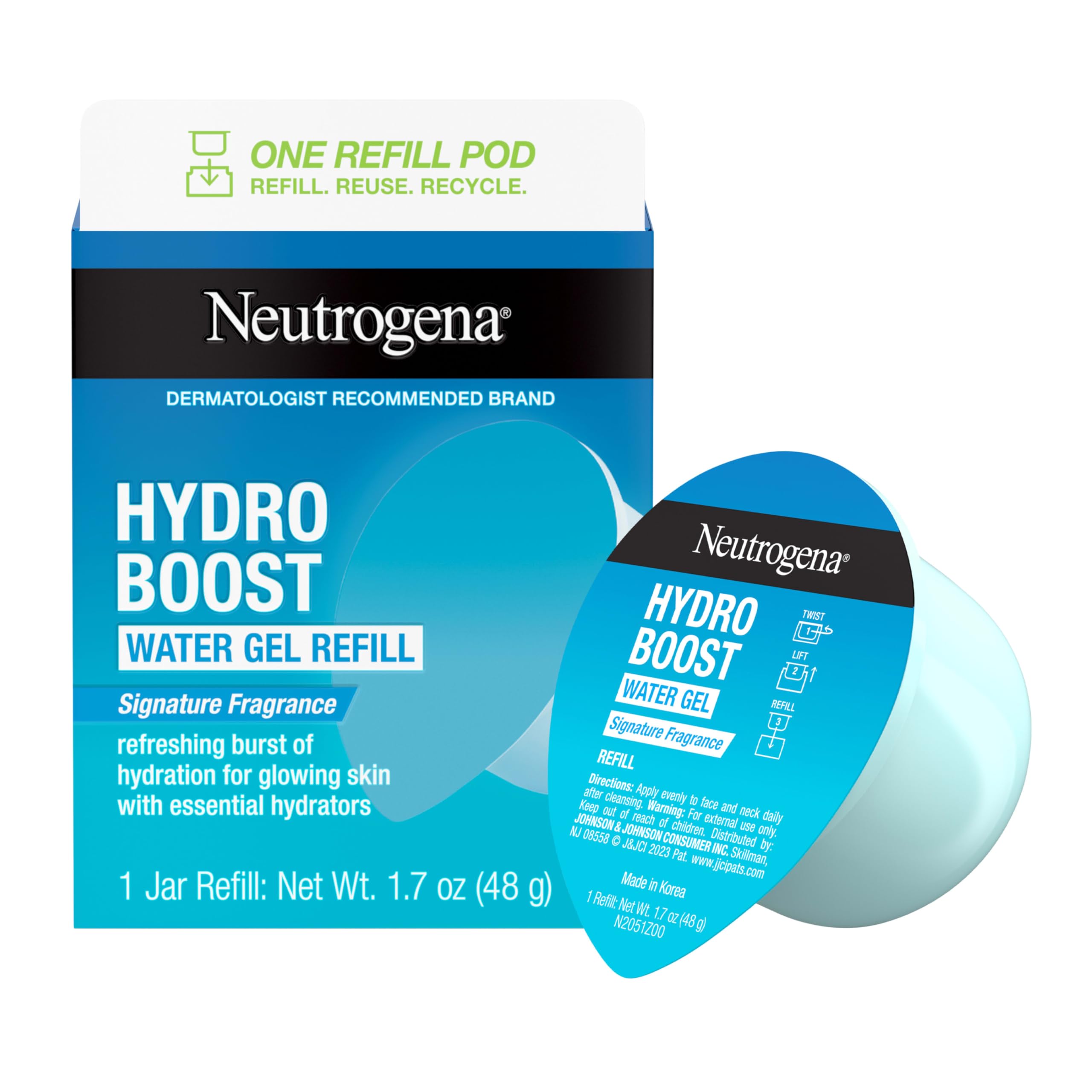 Neutrogena Hydro Boost refill pod top view for instant hydration.