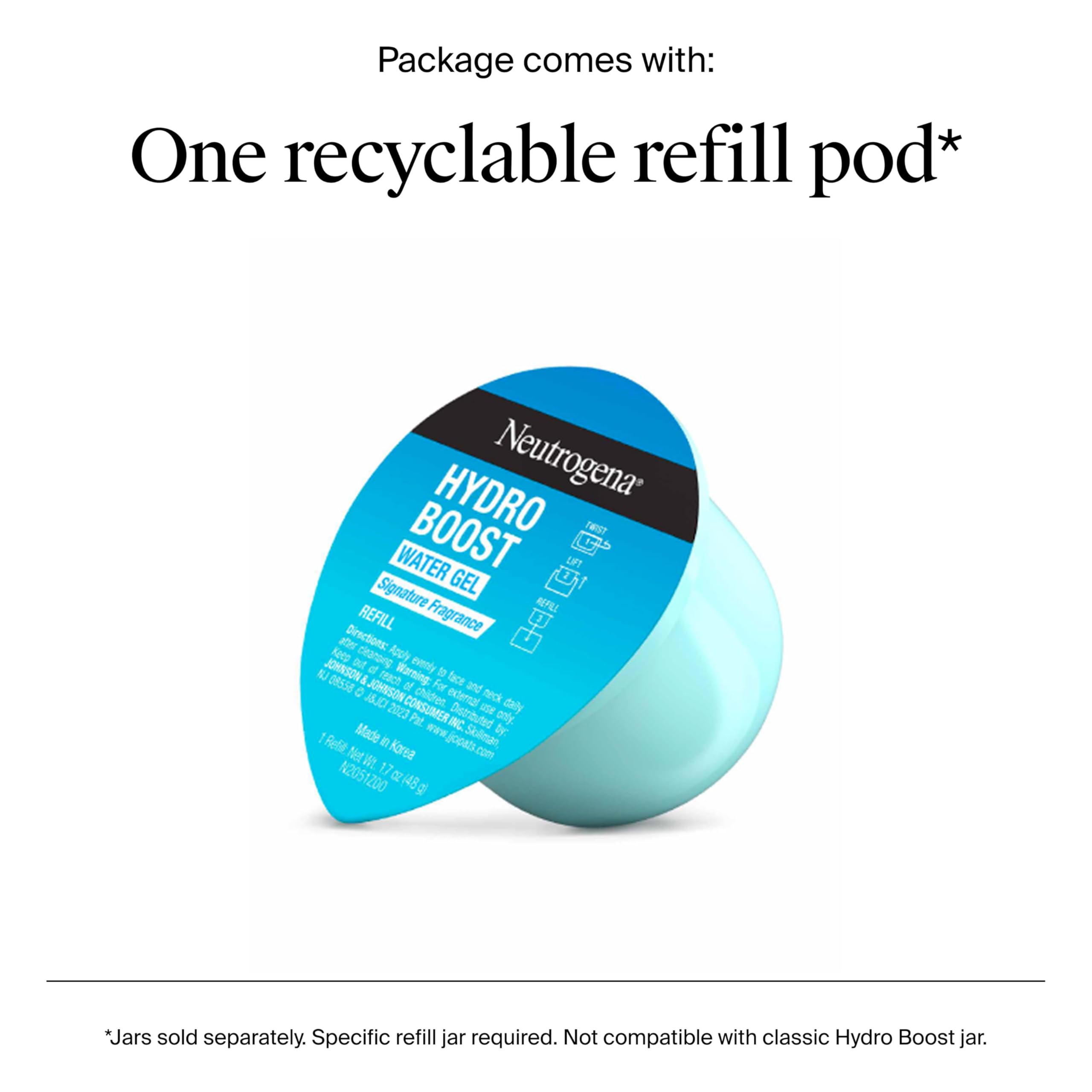 Neutrogena Hydro Boost refill pod packaging highlighting eco-friendly savings.