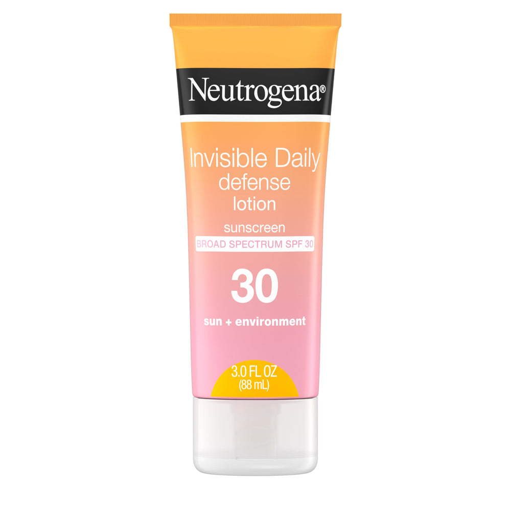 Neutrogena Invisible Daily Defense bottle front, SPF 30 protection and lightweight hydration.