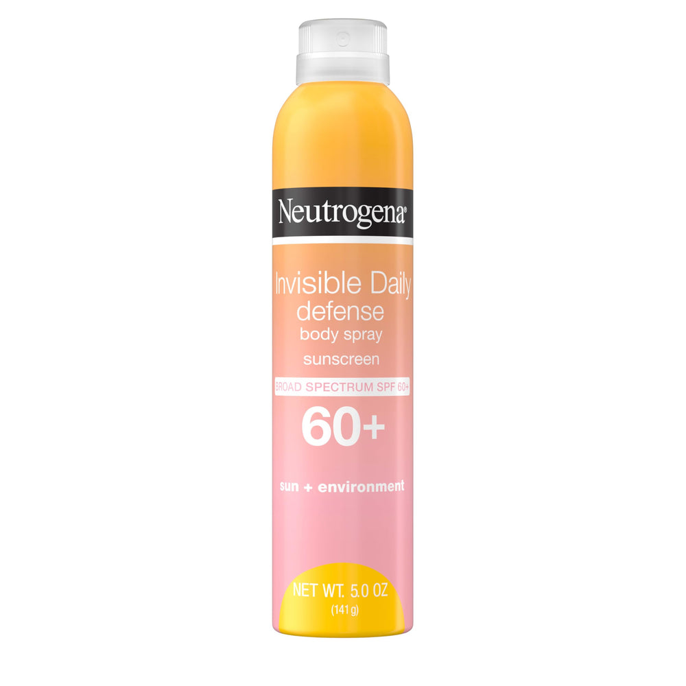 Neutrogena Invisible Daily Defense spray bottle offers quick, invisible sun protection for all skin tones.