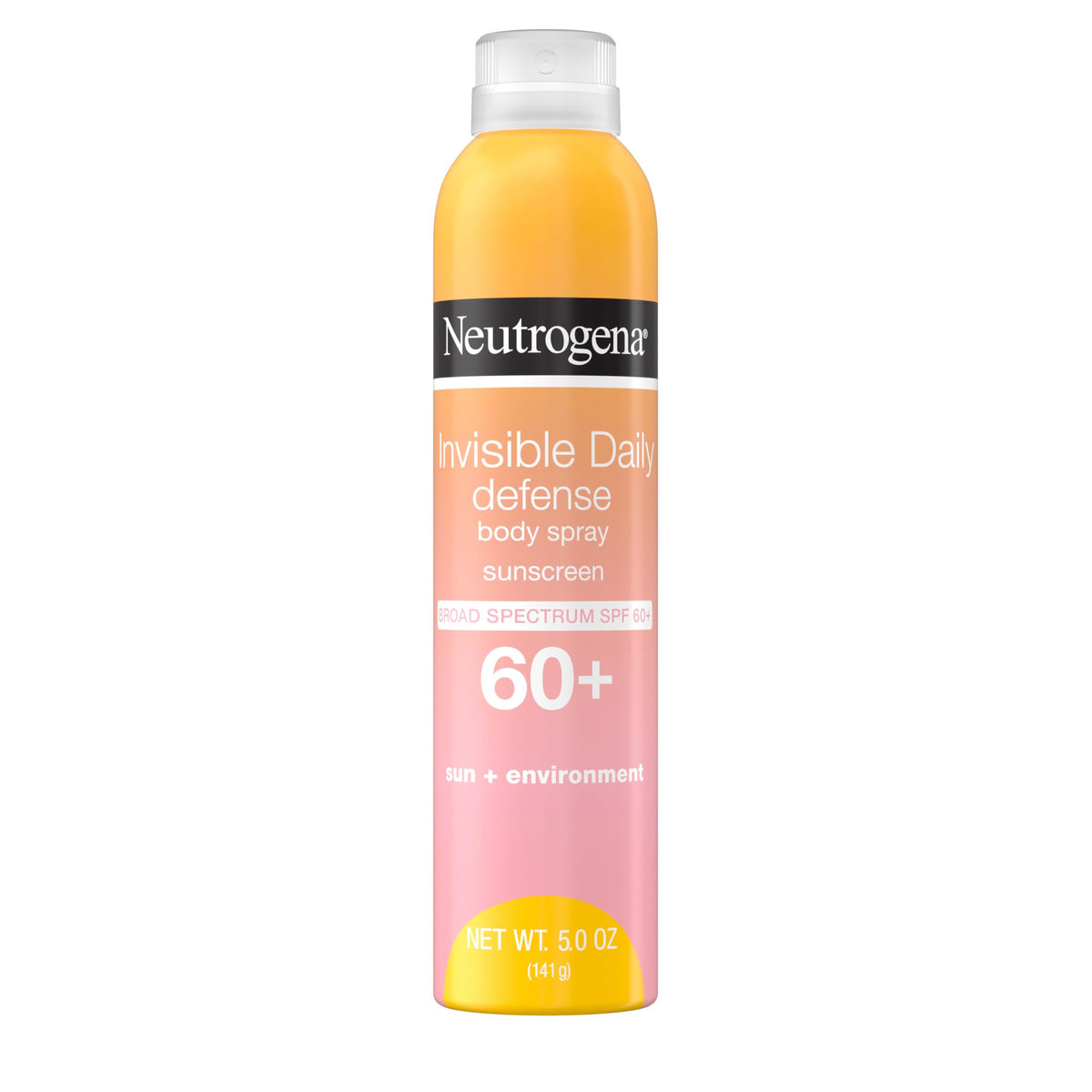 Neutrogena Invisible Daily Defense spray bottle offers quick, invisible sun protection for all skin tones.