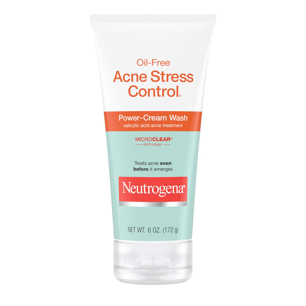 Creamy lather close-up of Neutrogena acne stress control face wash for daily use.