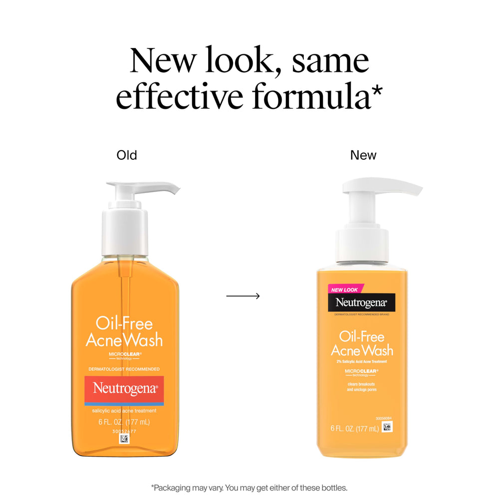 Neutrogena Oil-Free Acne Wash bottle back view showing 2% salicylic acid.