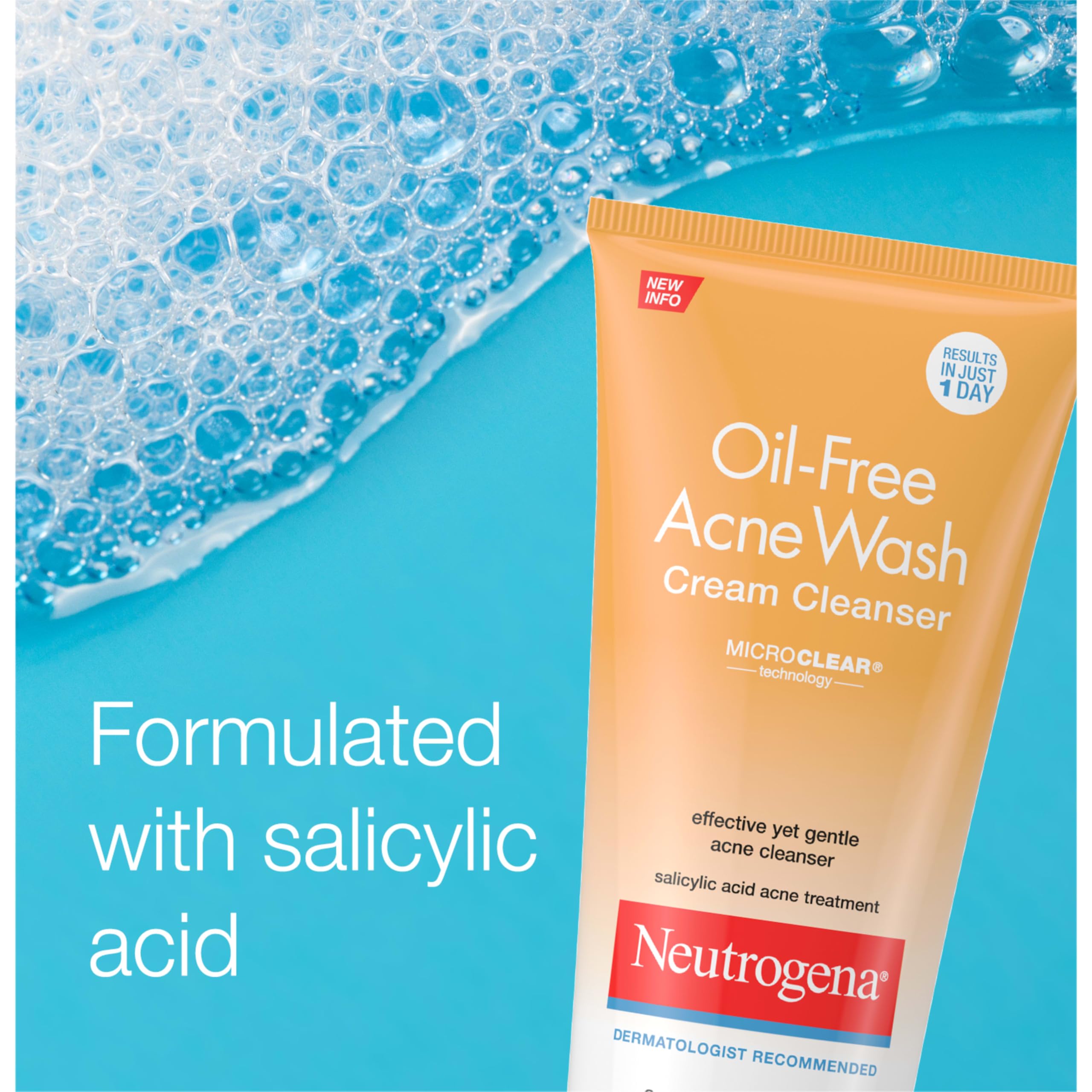Neutrogena Oil-Free Acne Wash foamy lather shows thorough cleansing.