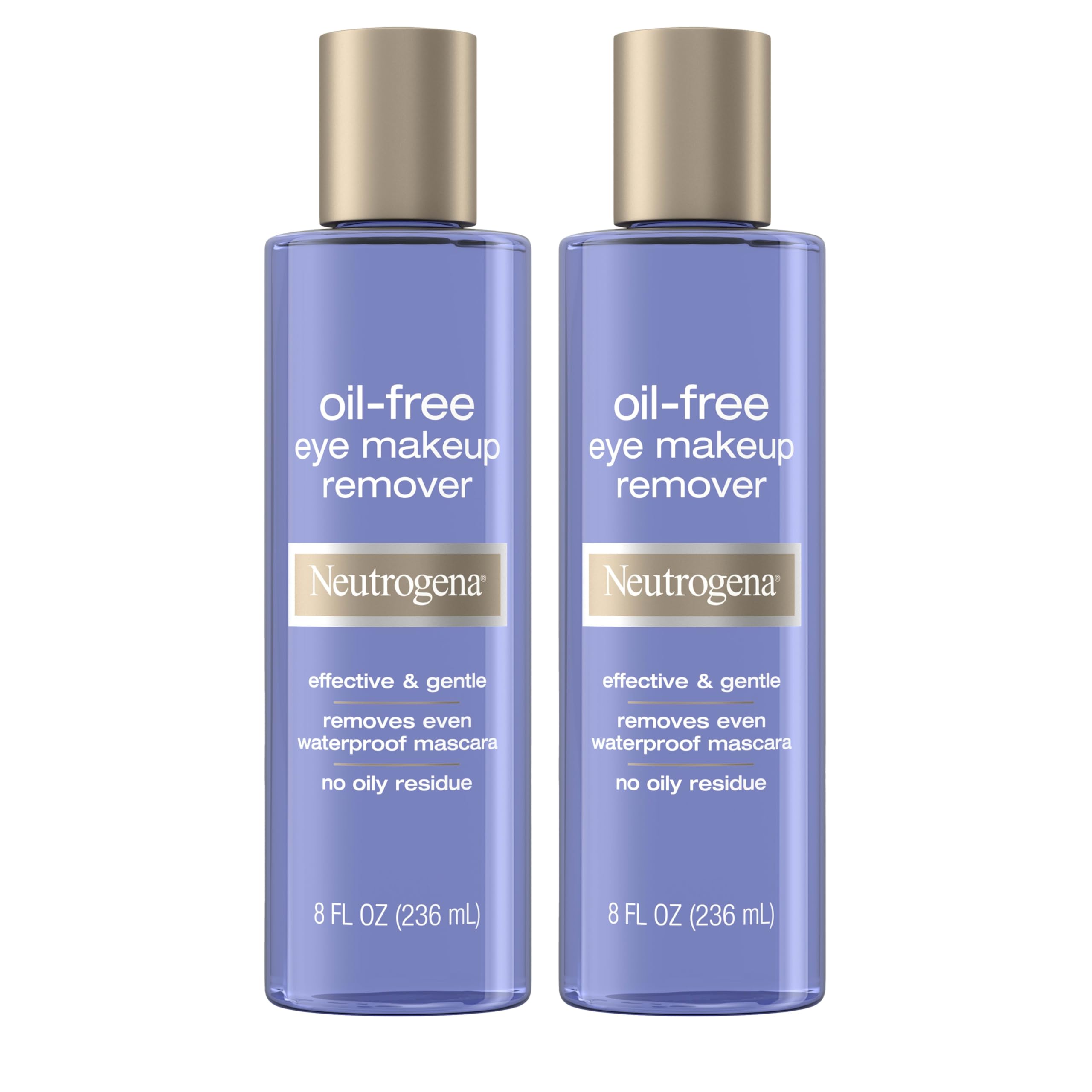 Neutrogena oil-free eye makeup remover bottles in a twin-pack for easy routine.