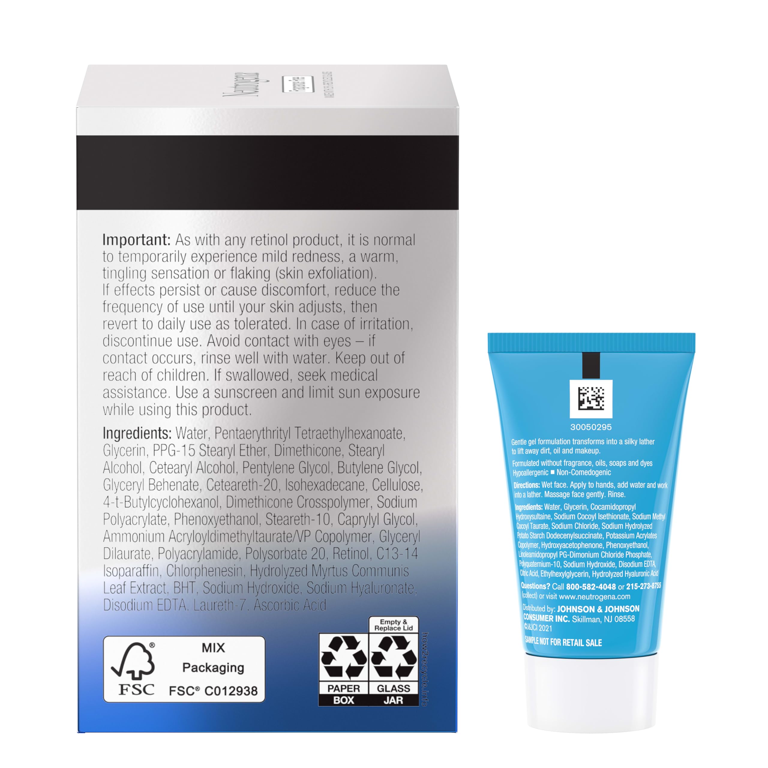 Open Neutrogena packaging with night cream and cleanser in view.