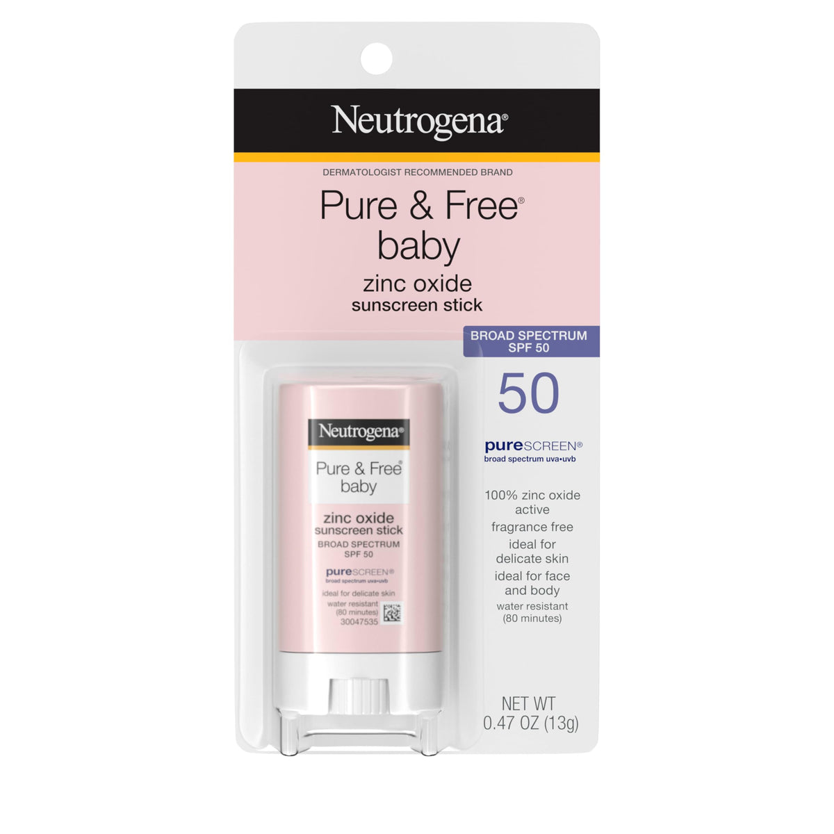 Neutrogena Pure & Free Baby Stick SPF 50 for on-the-go sun protection.