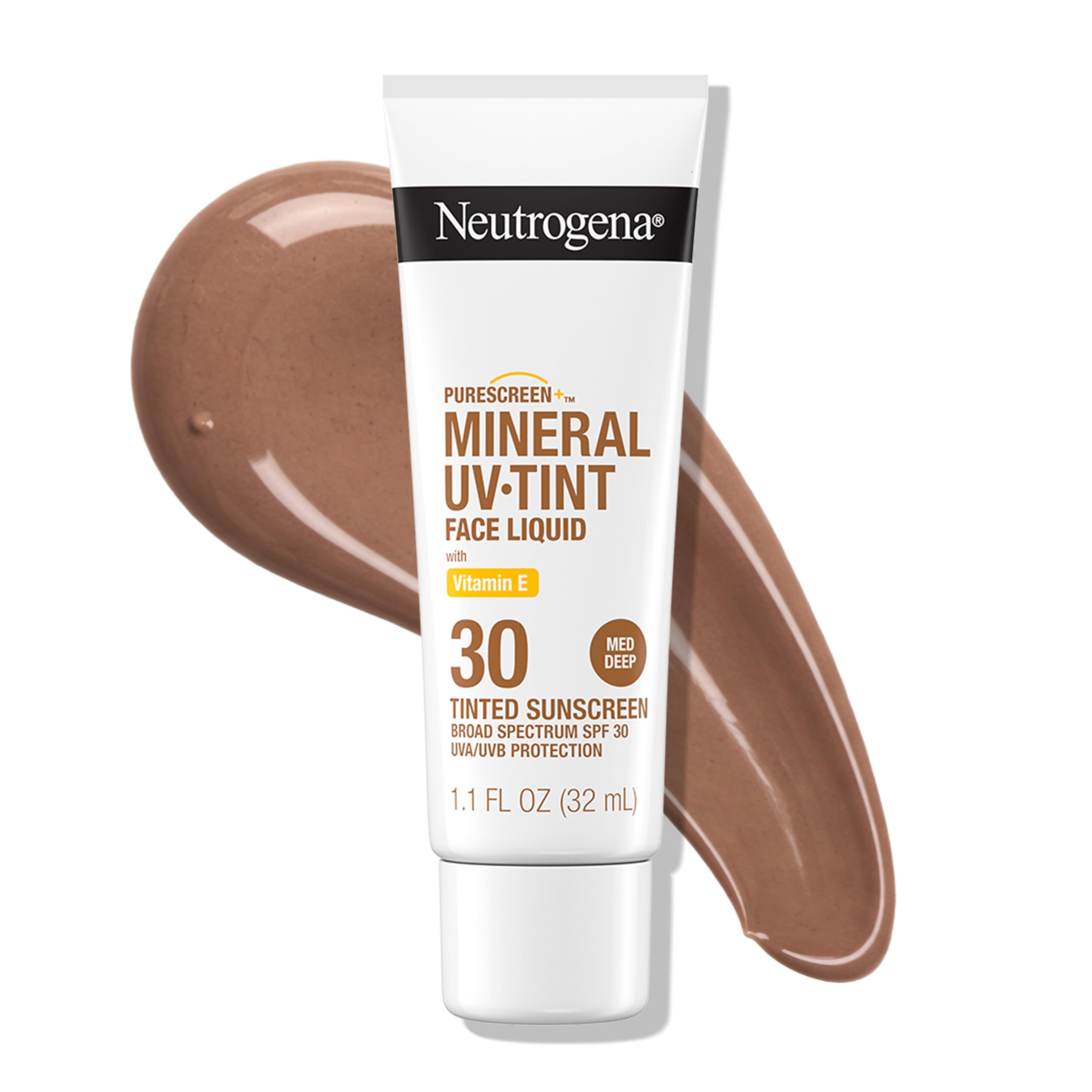 Neutrogena Purescreen+ tinted sunscreen bottle with SPF 30 for daily sun protection.