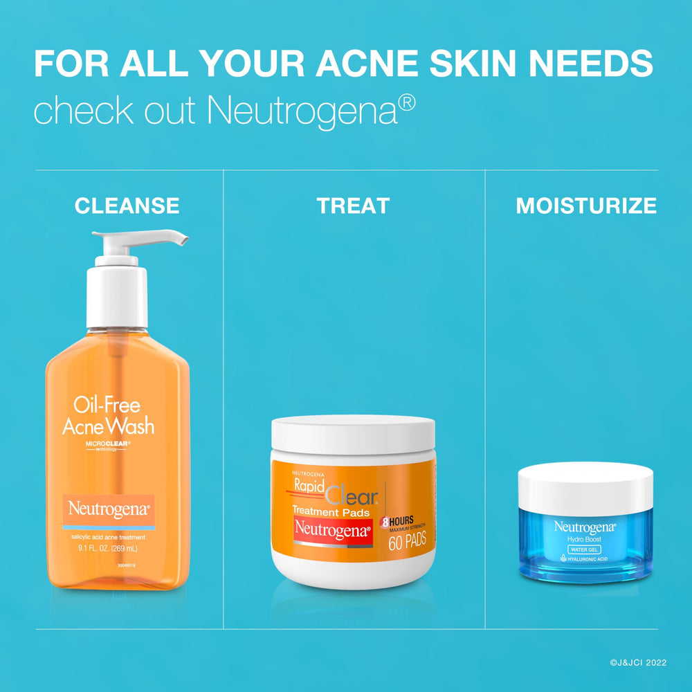 Neutrogena Rapid Clear branding suggests dermatologist-recommended skincare.