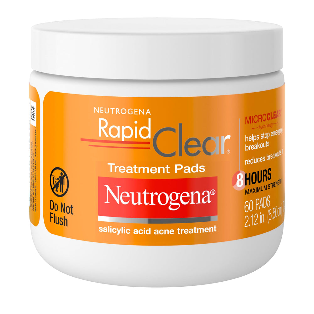 Neutrogena Rapid Clear packaging highlights the 60-count jar for quick acne care.