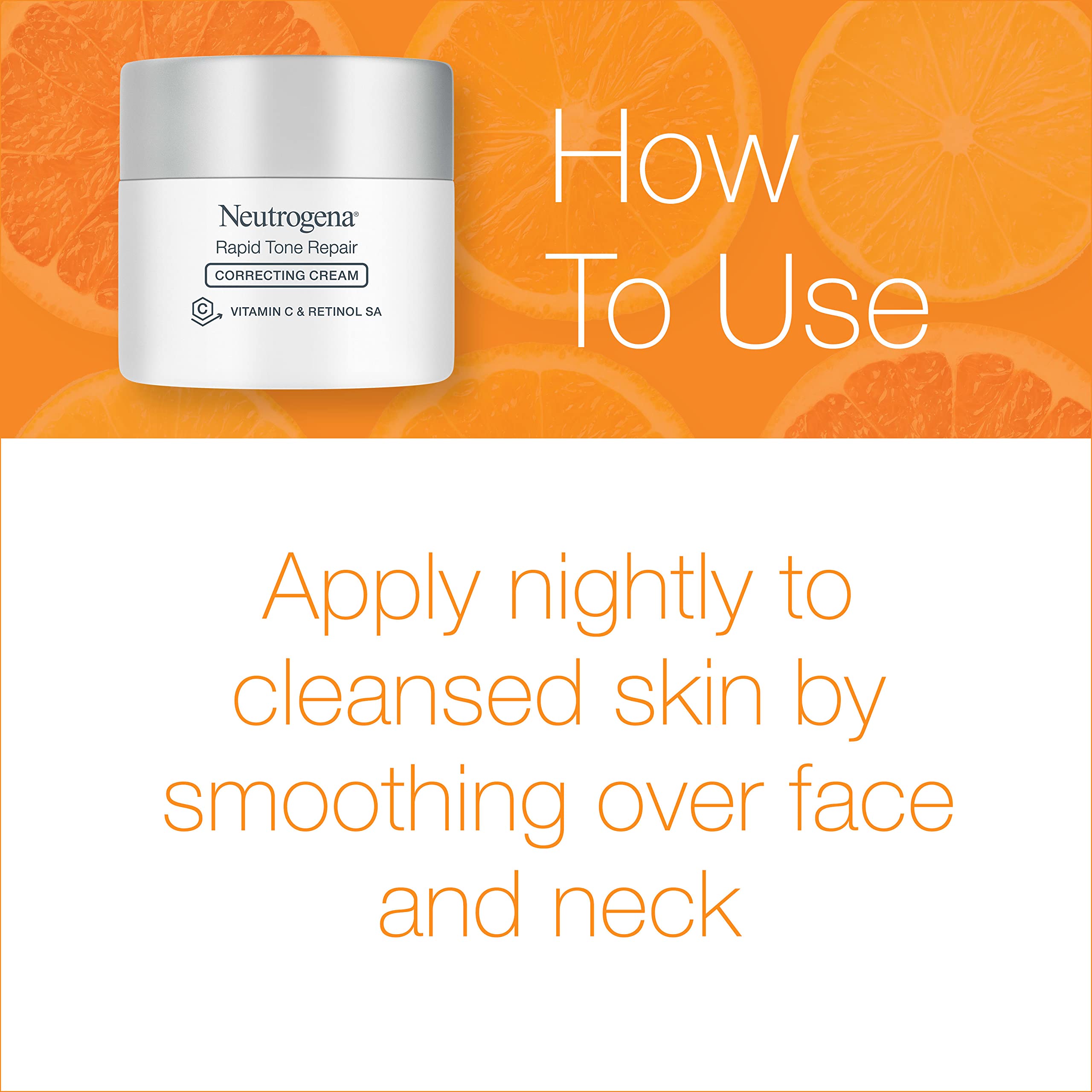 Neutrogena Rapid Tone Repair applied on cheek shows even-toned glow.