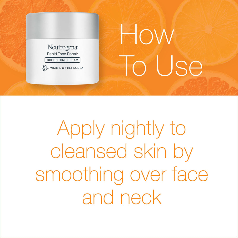 Neutrogena Rapid Tone Repair applied on cheek shows even-toned glow.
