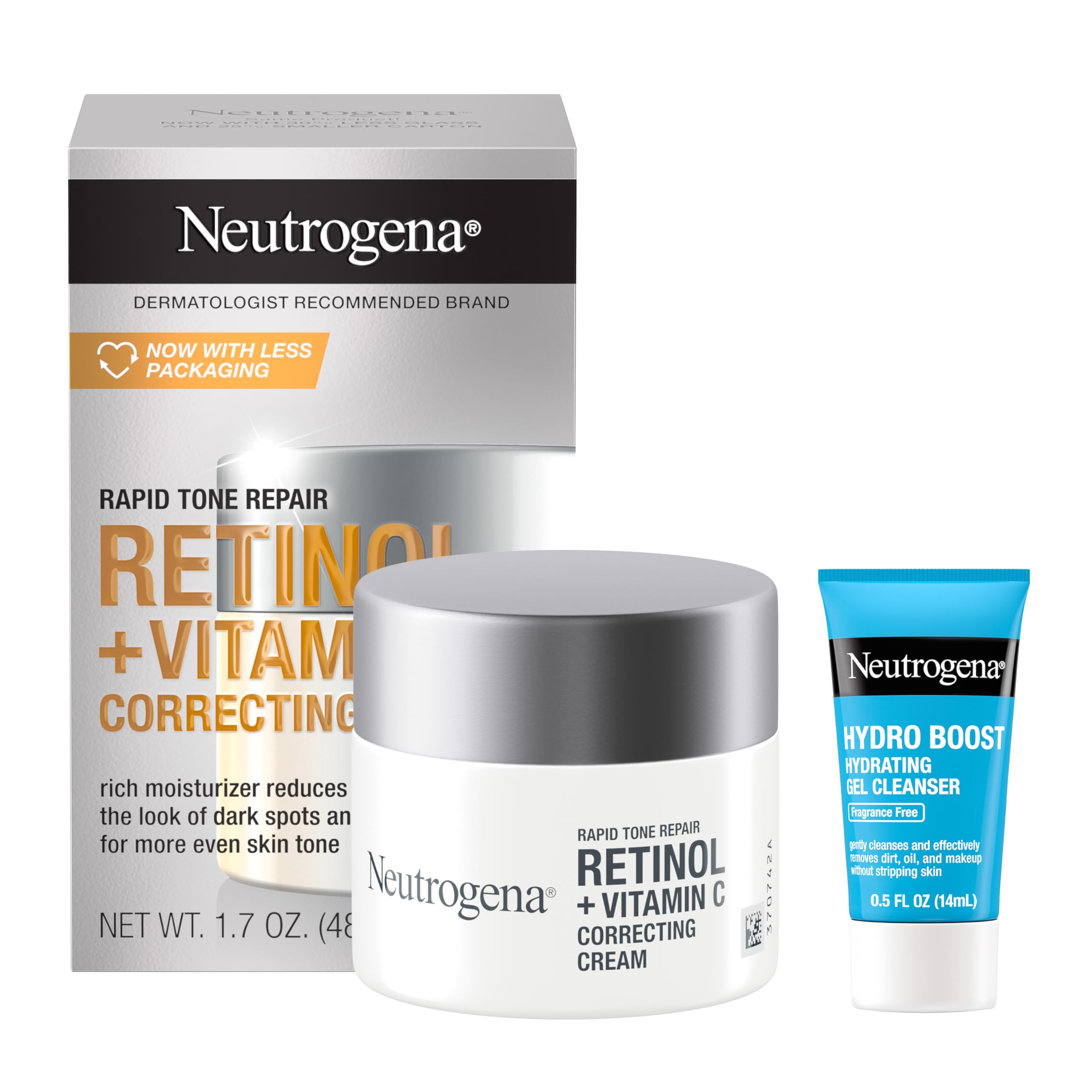 Neutrogena Rapid Tone Repair jar front shows dark spots and aging-fighting cream.