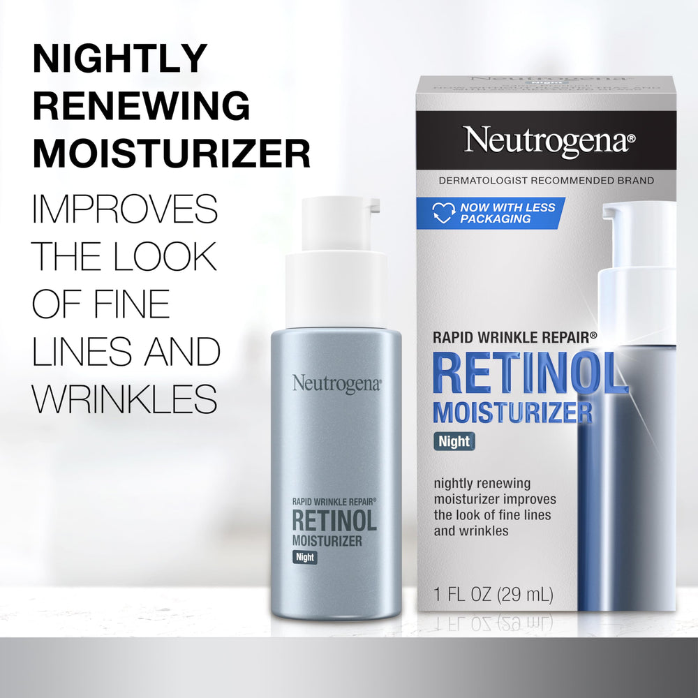 Neutrogena Retinol Night Cream bottle displaying premium packaging and anti-wrinkle benefits.