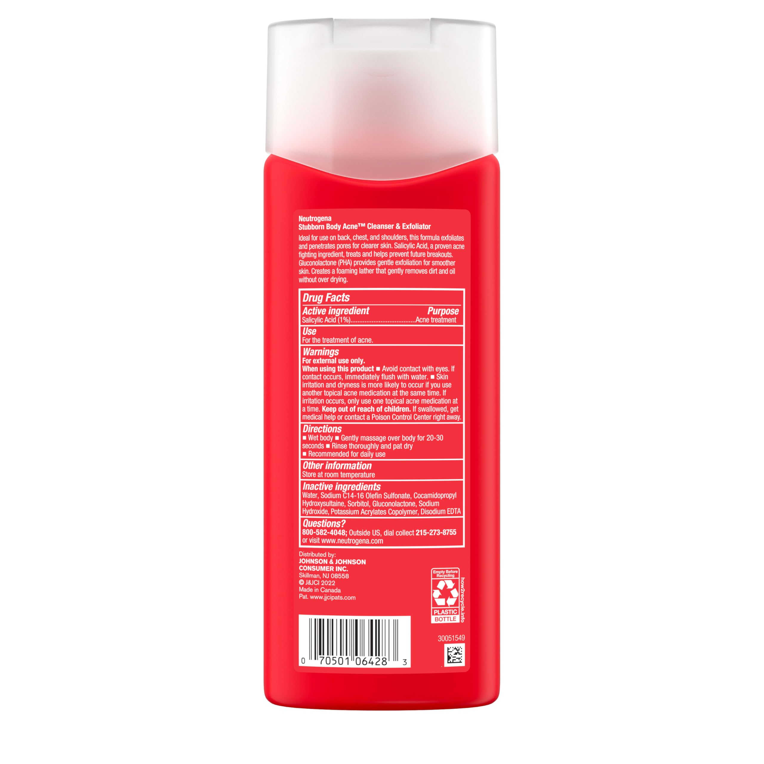 Neutrogena bottle with rich lather demonstrates gentle exfoliation