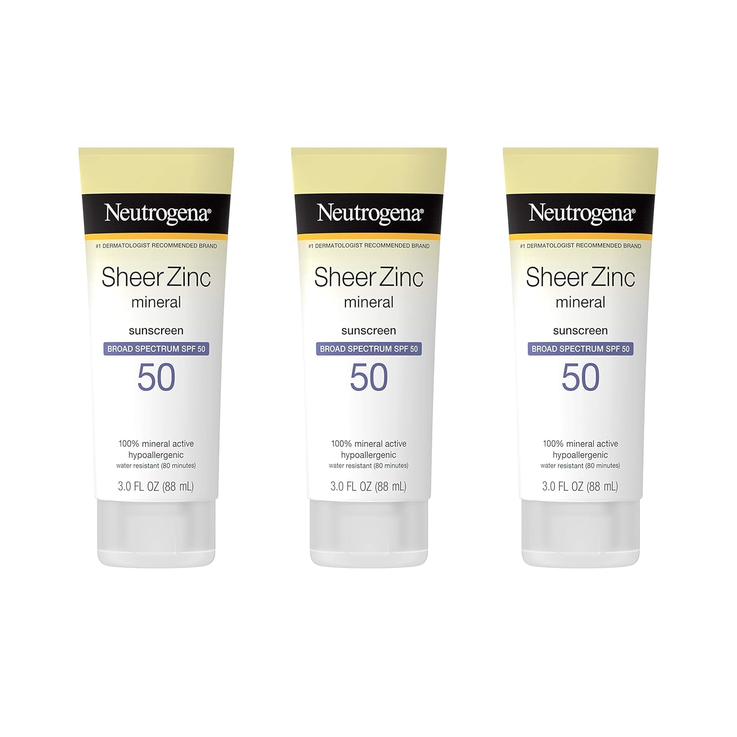Neutrogena Sheer Zinc Dry-Touch Lotion bottle with SPF 50 for daily sun protection.