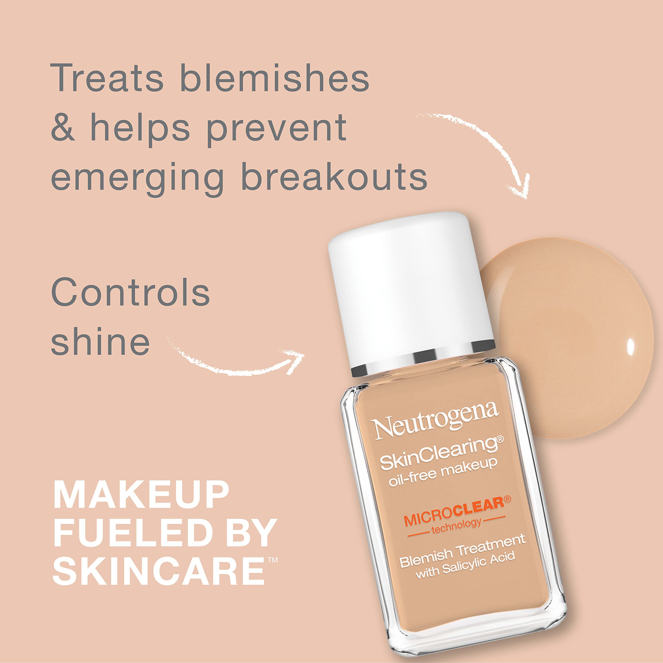 Neutrogena SkinClearing Natural Ivory 20 swatches show natural coverage for acne-prone skin