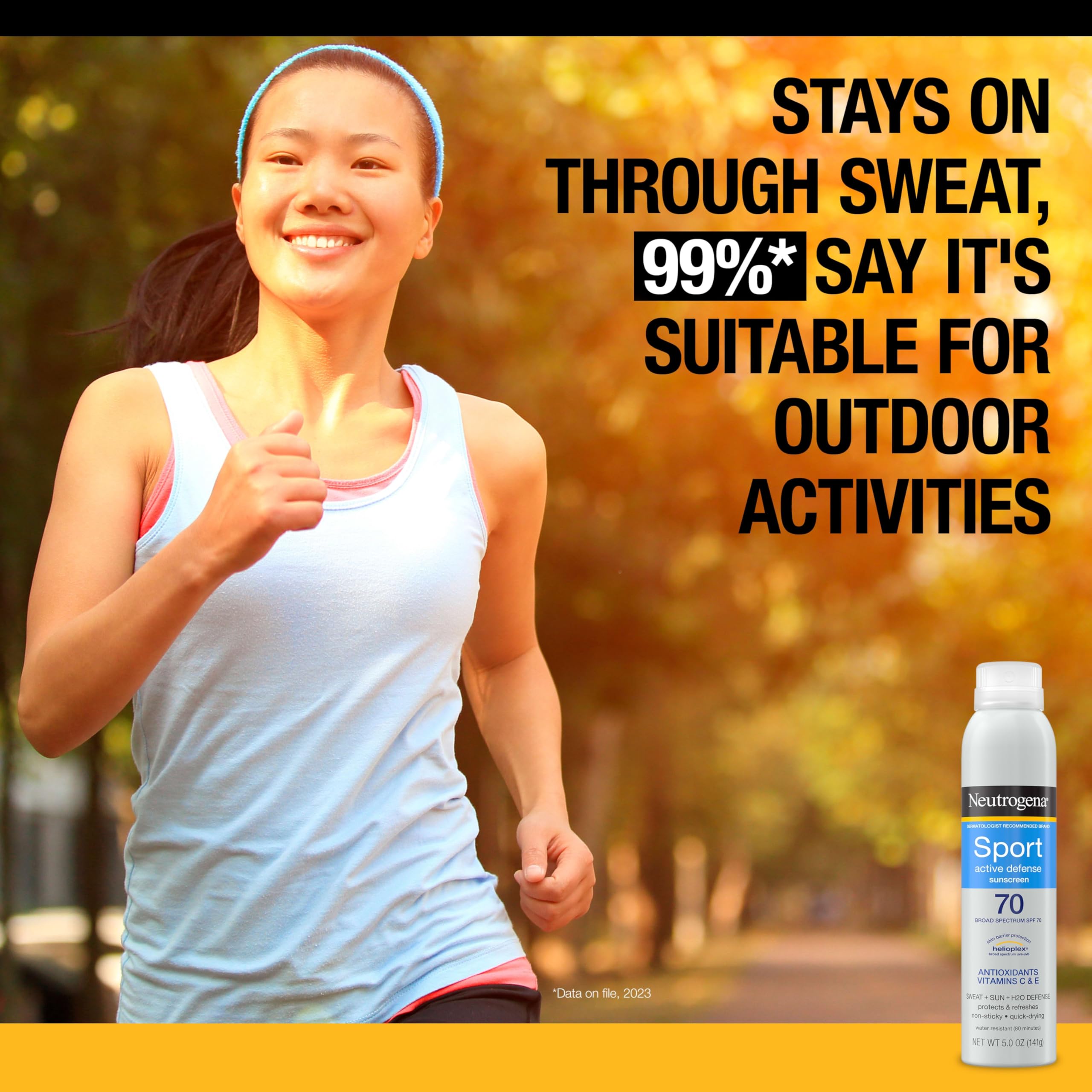 Dermatologist-recommended Neutrogena sunscreen spray with broad spectrum coverage.