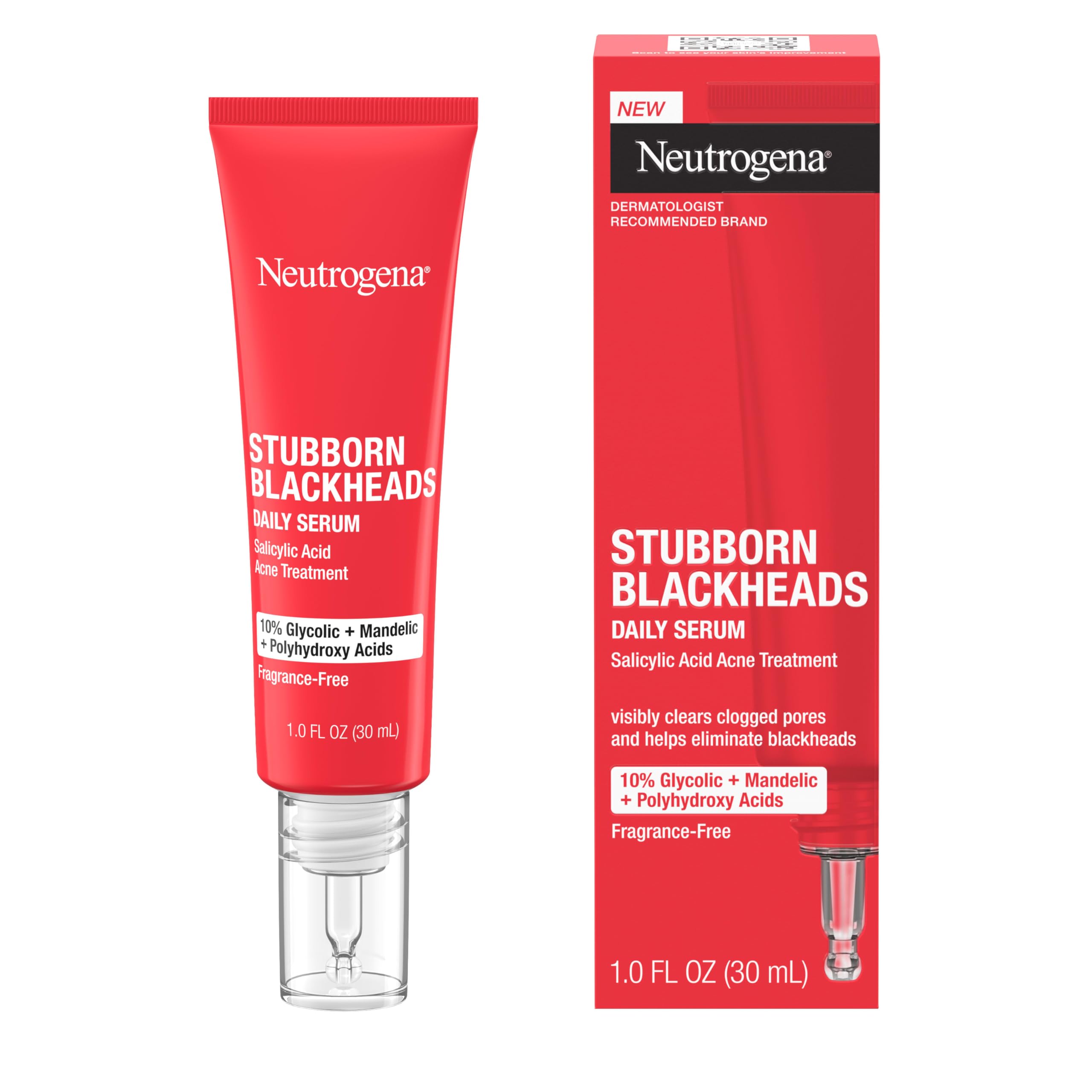 Neutrogena Stubborn Blackheads serum on hand shows light, fast-absorbing texture.