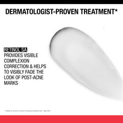 Close up of Neutrogena Stubborn Marks PM Treatment label with retinol SA.