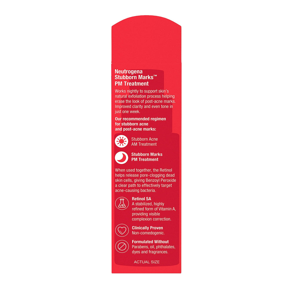 Usage scene showing Neutrogena Stubborn Marks PM Treatment in a night routine.