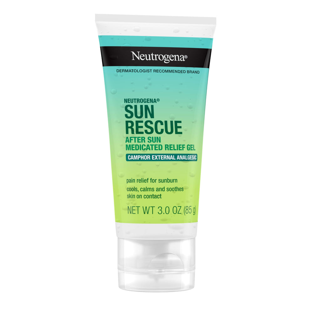 Fragrance-free Neutrogena Sun Rescue label indicating gentle formulation for sensitive skin.
