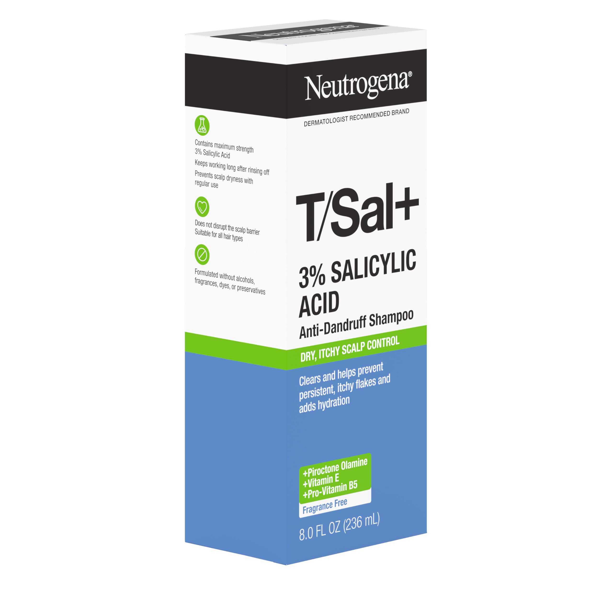 Fragrance-free Neutrogena T/Sal+ shampoo on hair and scalp