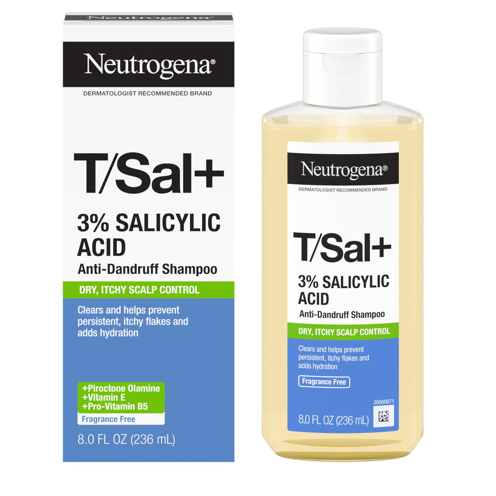 Neutrogena T/Sal+ shampoo label highlighting 3% salicylic acid benefits