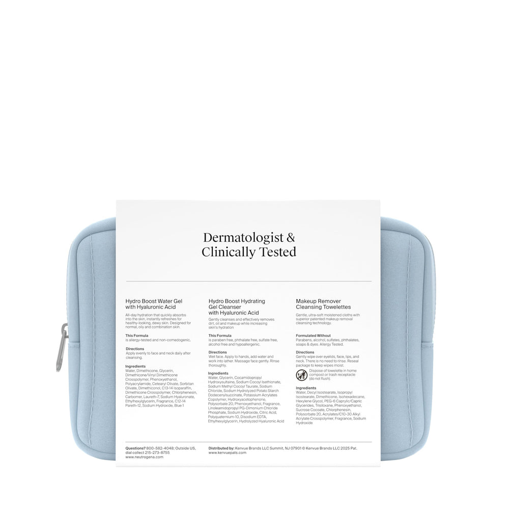 Neutrogena travel-size skincare set packaging designed for easy packing.