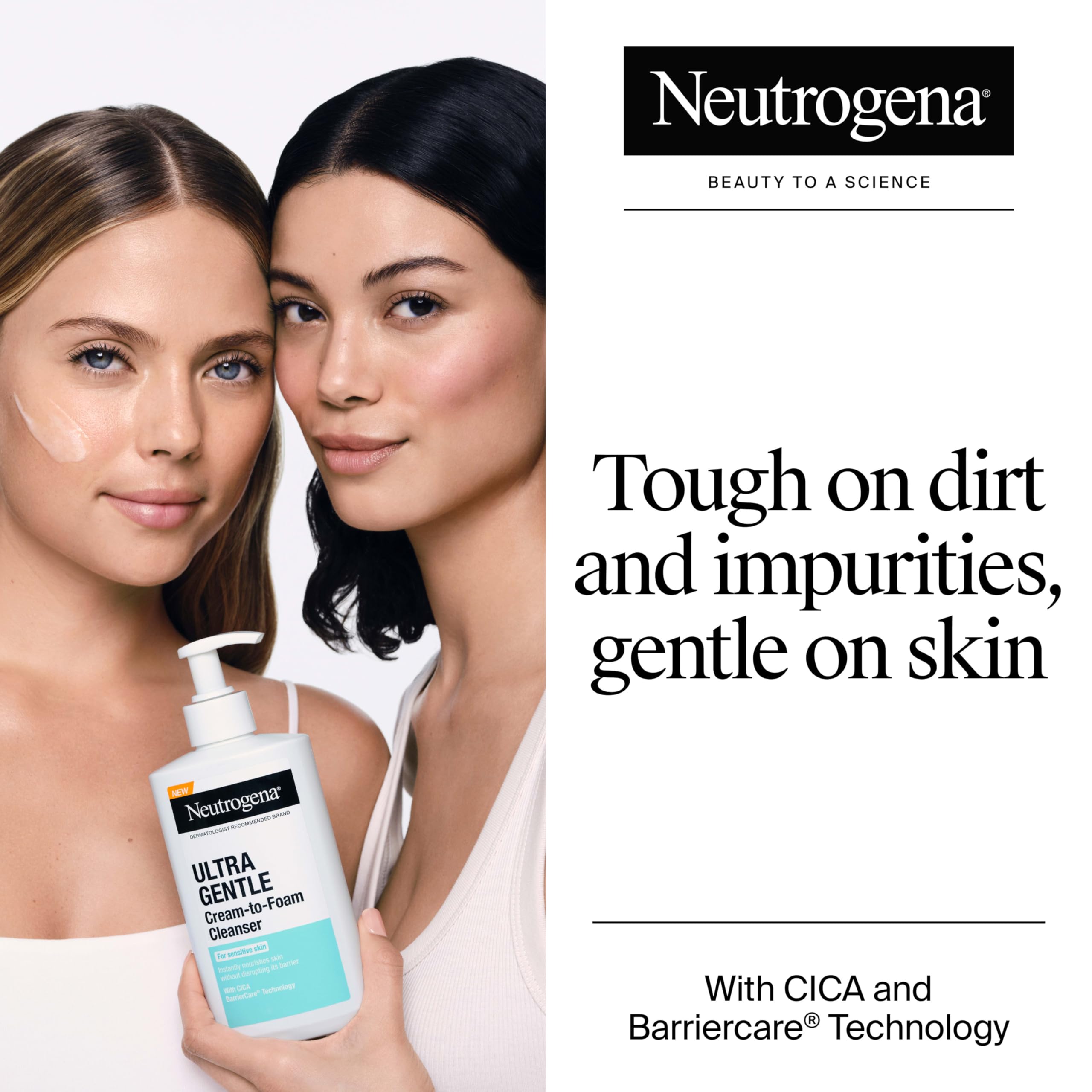 Neutrogena Ultra Gentle cream-to-foam texture demonstrates transition from cream to foam.