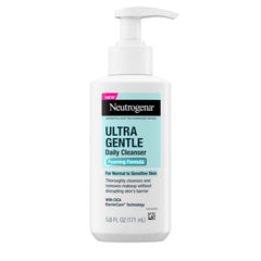 Neutrogena Ultra Gentle Foaming Cleanser bottle with pump for daily sensitive-skin cleansing.
